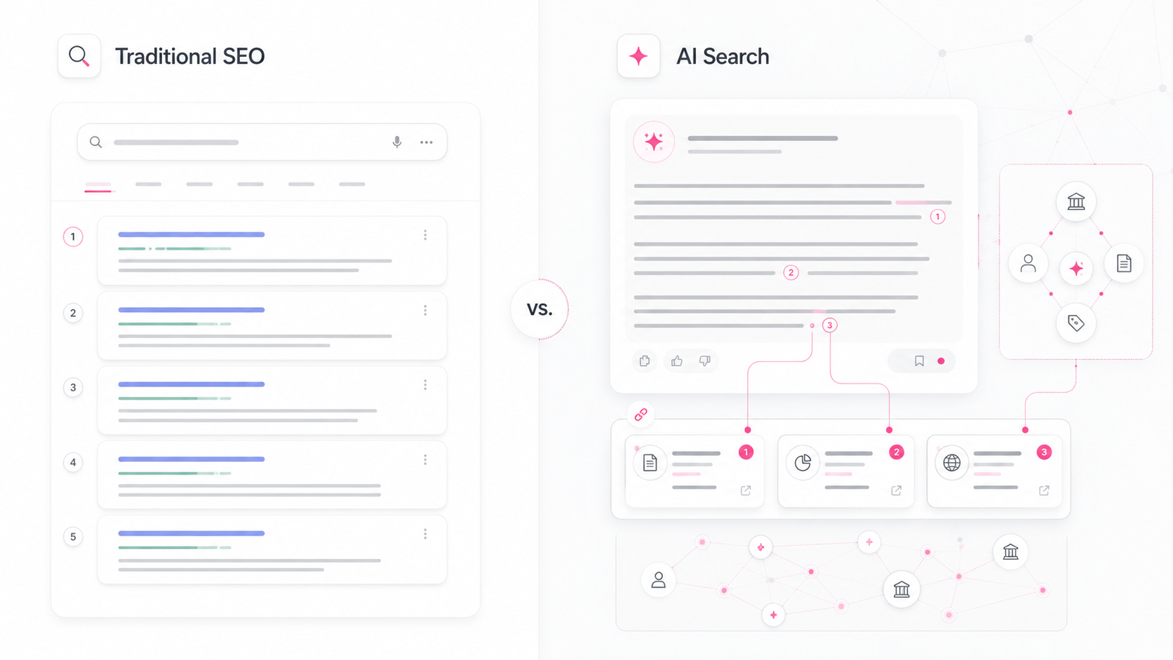 Comparaci&oacute;n visual entre SEO tradicional y AI Search generativo