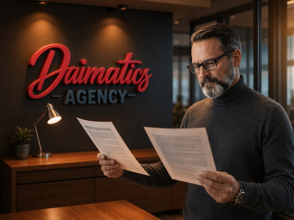 David Nogu&eacute;s comparando a contraluz dos versiones impresas de una misma p&aacute;gina web en el despacho de Daimatics