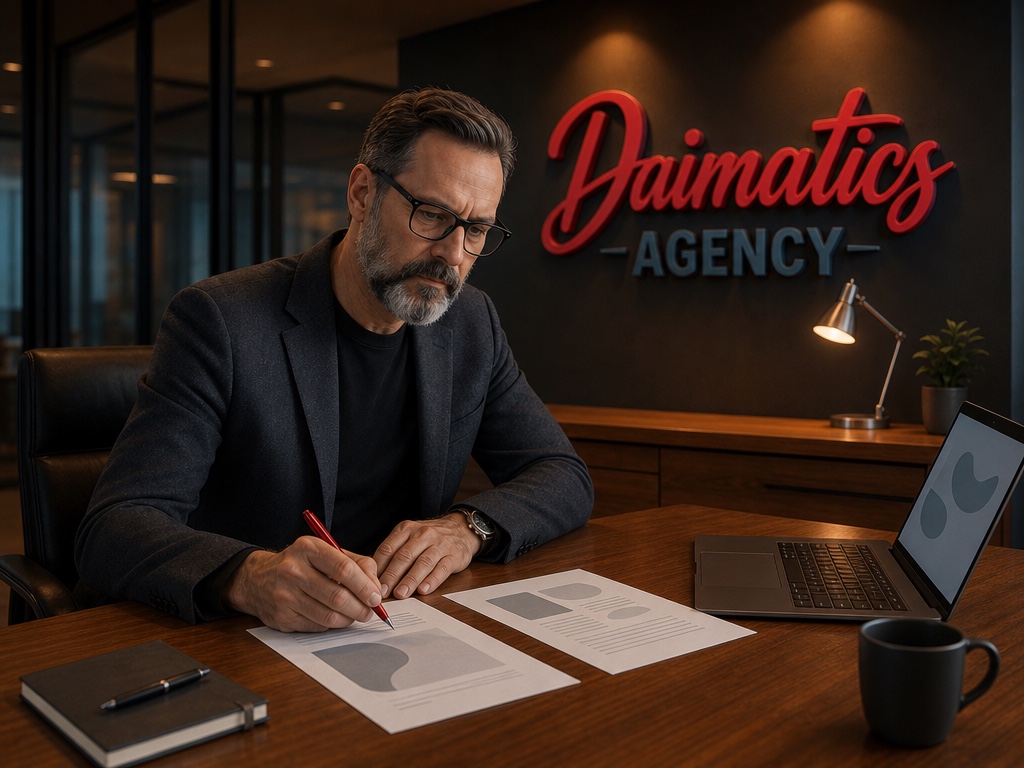 David Nogu&eacute;s, de Daimatics, corregint un full impr&egrave;s al despatx